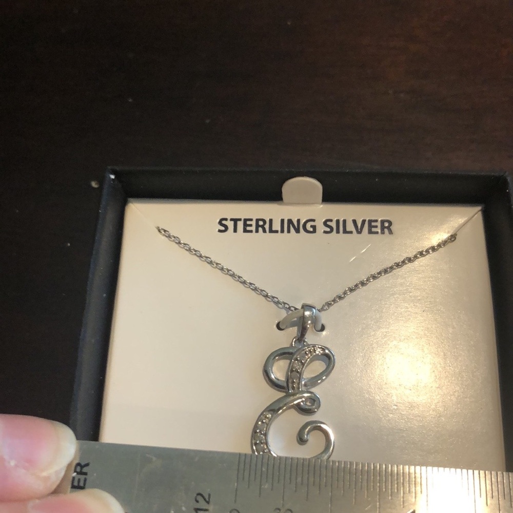 Sterling Silver Initial Necklace (“E”) with Diamonds - Picture 2 of 6